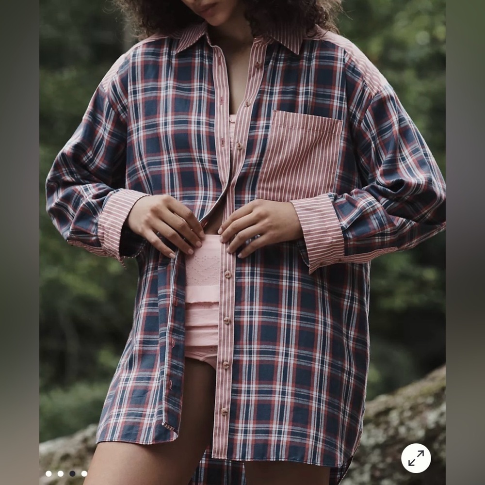 By Anthropologie Flannel Boyfriend Button-down Shirt Sz XS Oversized